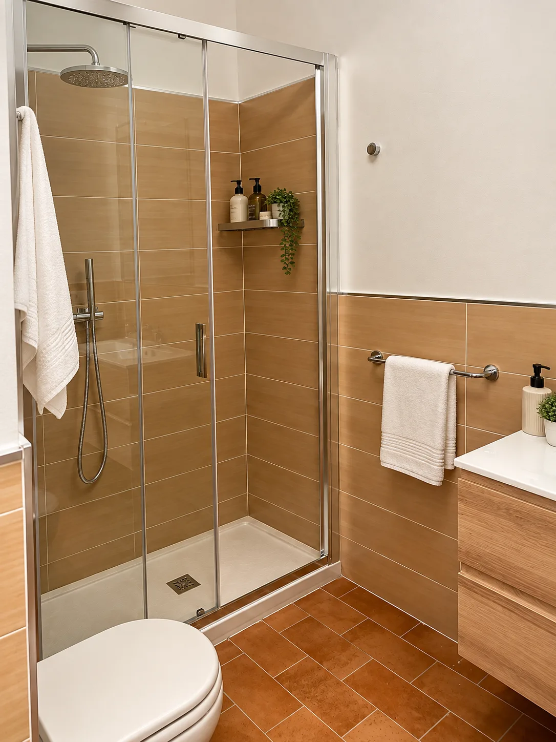 Bagno della camera Bellavista 27 con doccia in vetro, Bellavista Rooms Villasimius