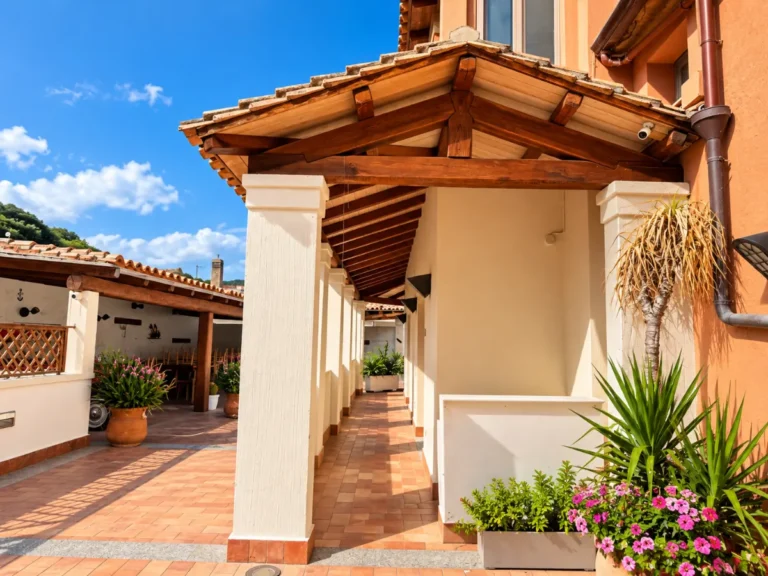 Portico in legno e cortile fiorito, Bellavista Rooms Villasimius